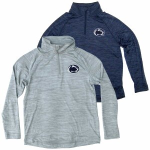 youth gray and navy long sleeve 1/4 zip tops with Penn State Athletic Logo on left chest